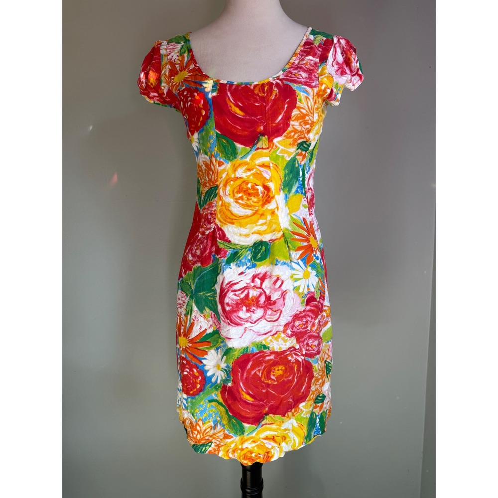 Jams World Jubilant Floral Rayon Mini Dress XS Hawaii tropical resort Red green